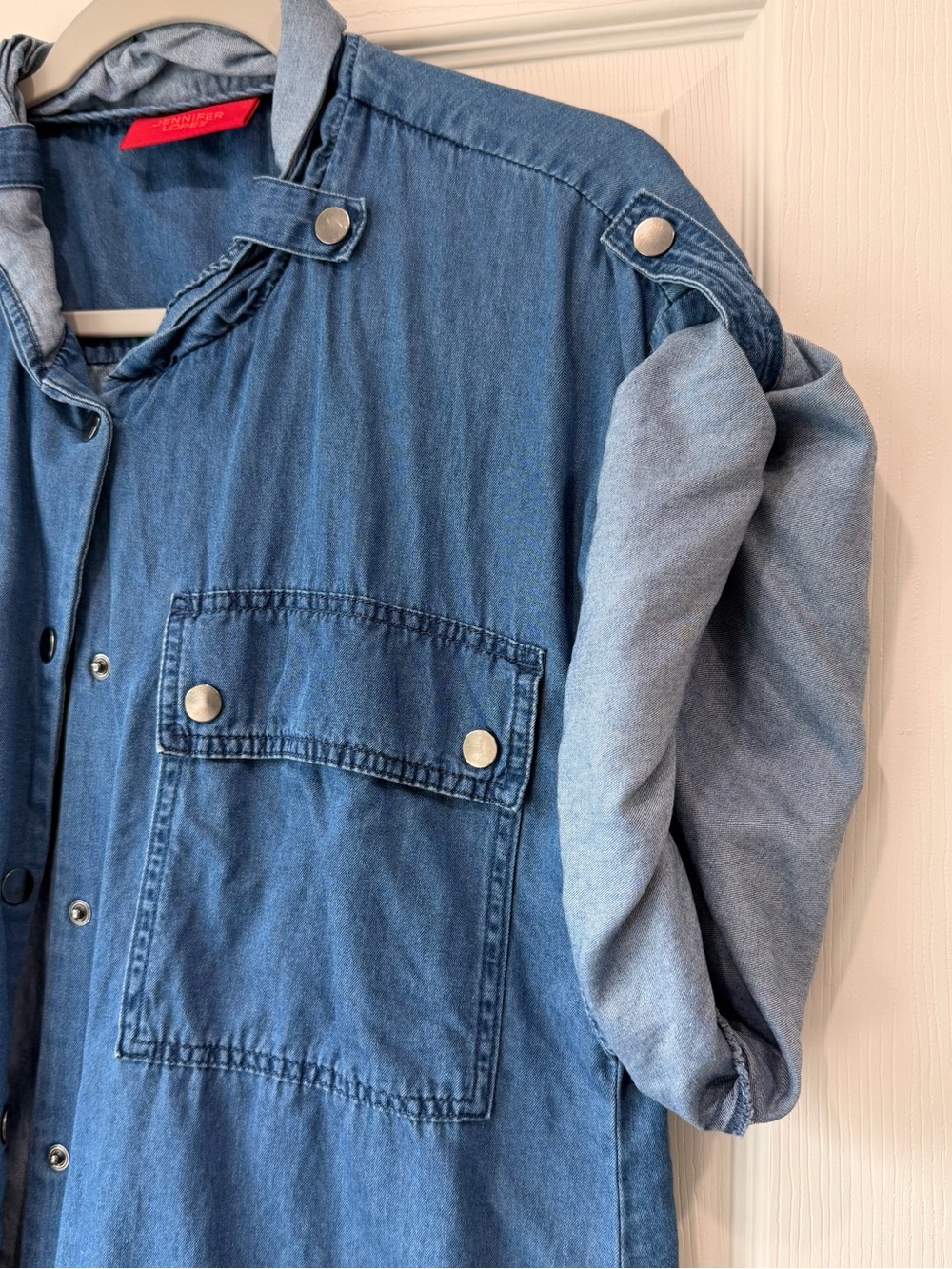 Denim Top in Medium Blue with Snap Details
